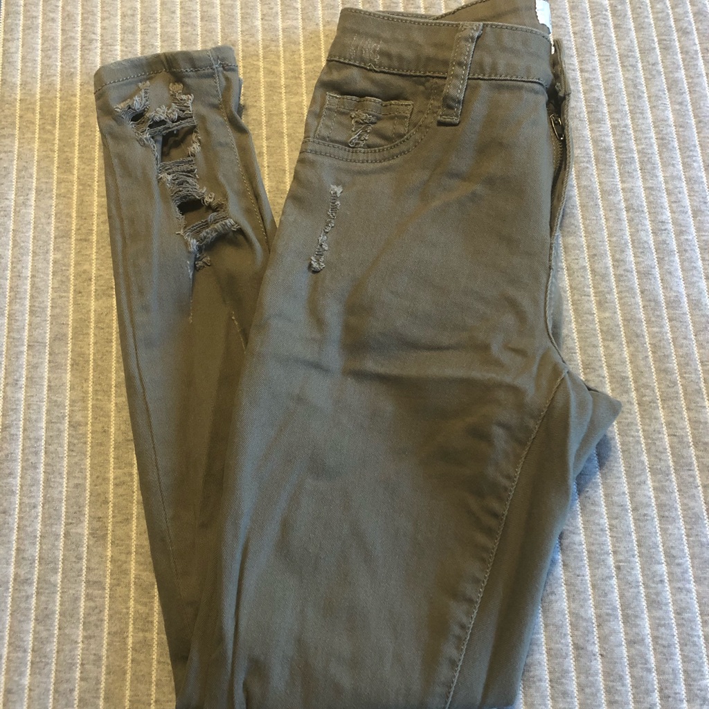 Olive Distressed Skinny Jeans